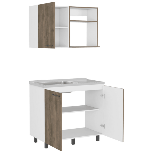 Cocina Integral Shelf Blanco Y Nogal Con Mesón Izquierdo