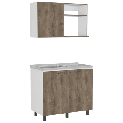 Cocina Integral Shelf Blanco Y Nogal Con Mesón Izquierdo