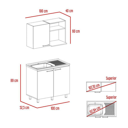 Cocina Integral Shelf Blanco Y Nogal Con Mesón Izquierdo