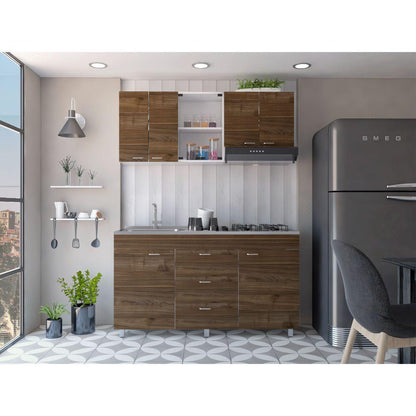 Cocina Integral Ilvona Castaño Y Blanco Con Mesón Izquierdo