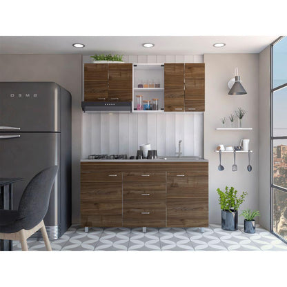Cocina Integral Ilvona Castaño Y Blanco Con Mesón Derecho