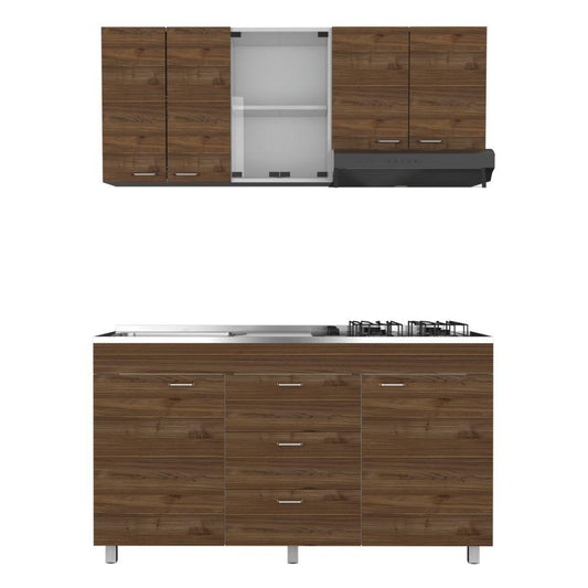 Cocina Integral Ilvona Castaño Y Blanco Con Mesón Izquierdo