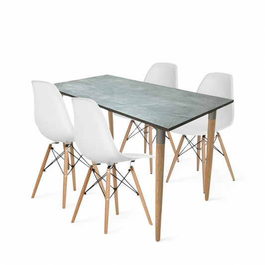 Juego de Comedor Haby gris con 4 Sillas Eames blancas