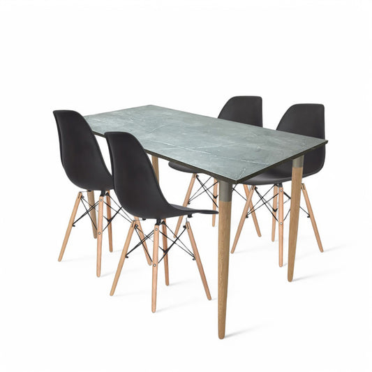 Juego de Comedor Haby gris con 4 Sillas Eames negras