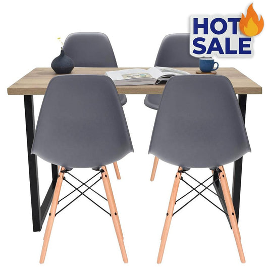 Juego de Comedor Industry con 4 Sillas Eames gris