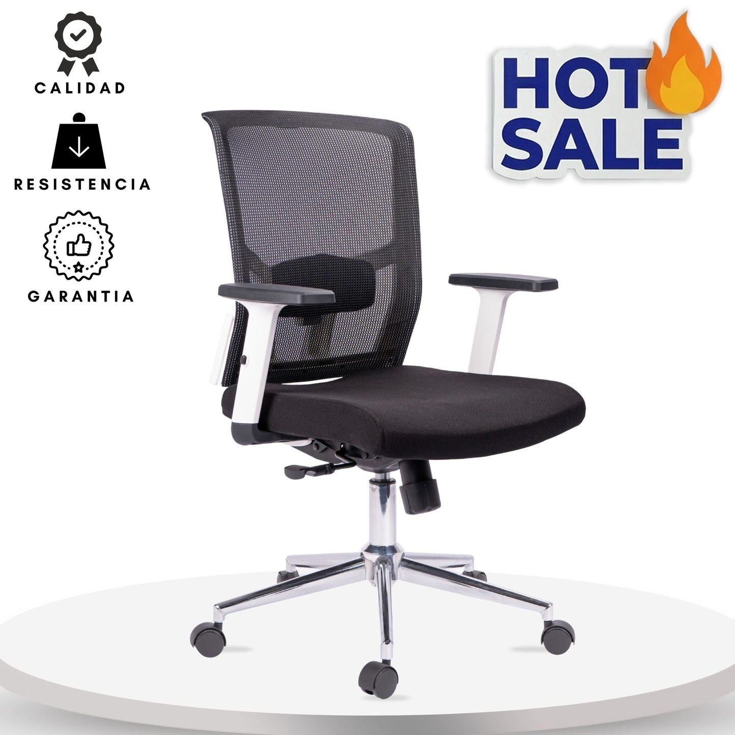 Silla De Oficina Italiana Cuba Gerente Negro Blanco