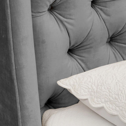 Base Cama con Espaldar + Colchon Queen Italia  gris plata