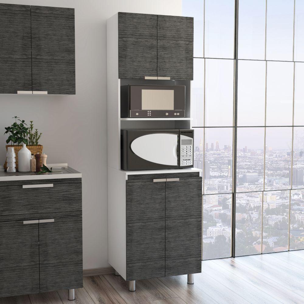 Mueble Microondas Nimora  Blanco Y Roble Gris