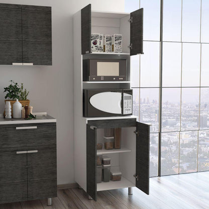 Mueble Microondas Nimora  Blanco Y Roble Gris