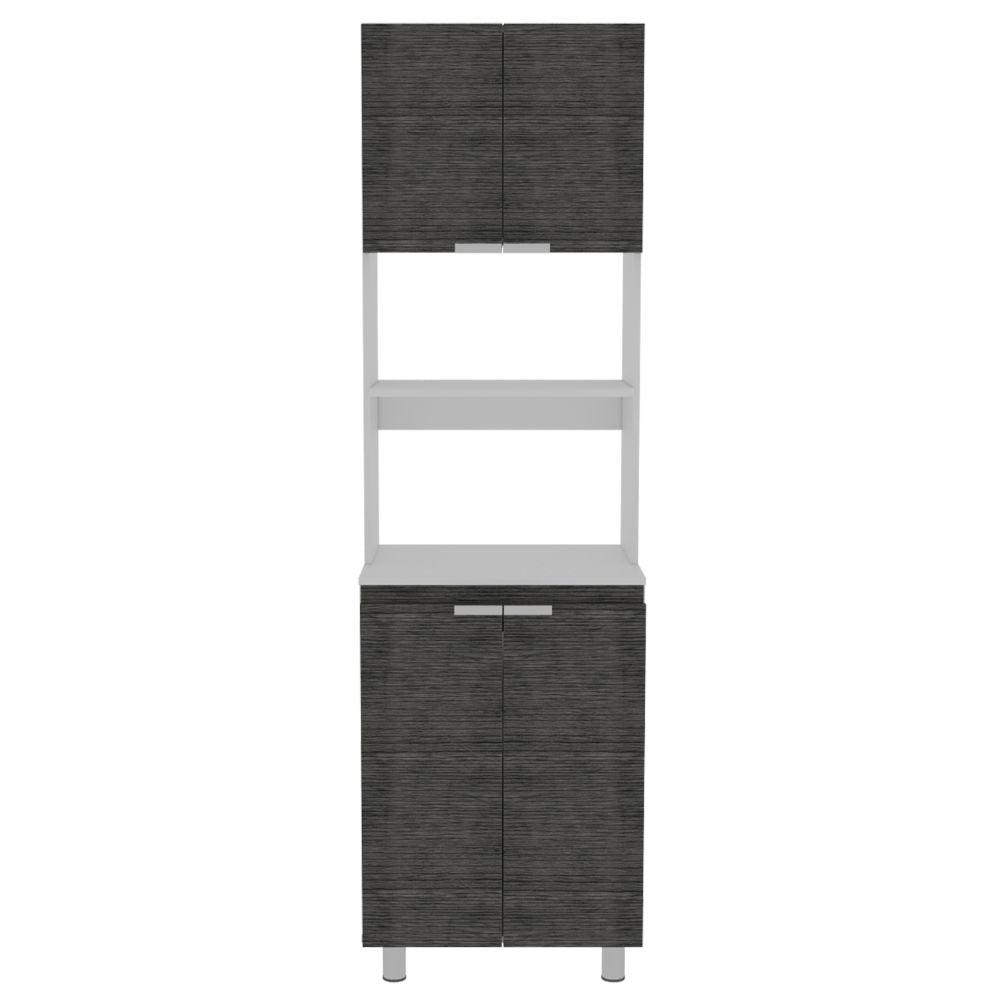 Mueble Microondas Nimora  Blanco Y Roble Gris