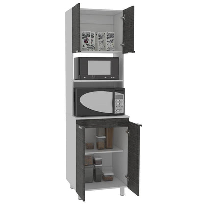 Mueble Microondas Nimora  Blanco Y Roble Gris