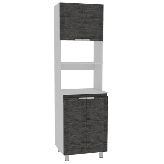 Mueble Microondas Nimora  Blanco Y Roble Gris
