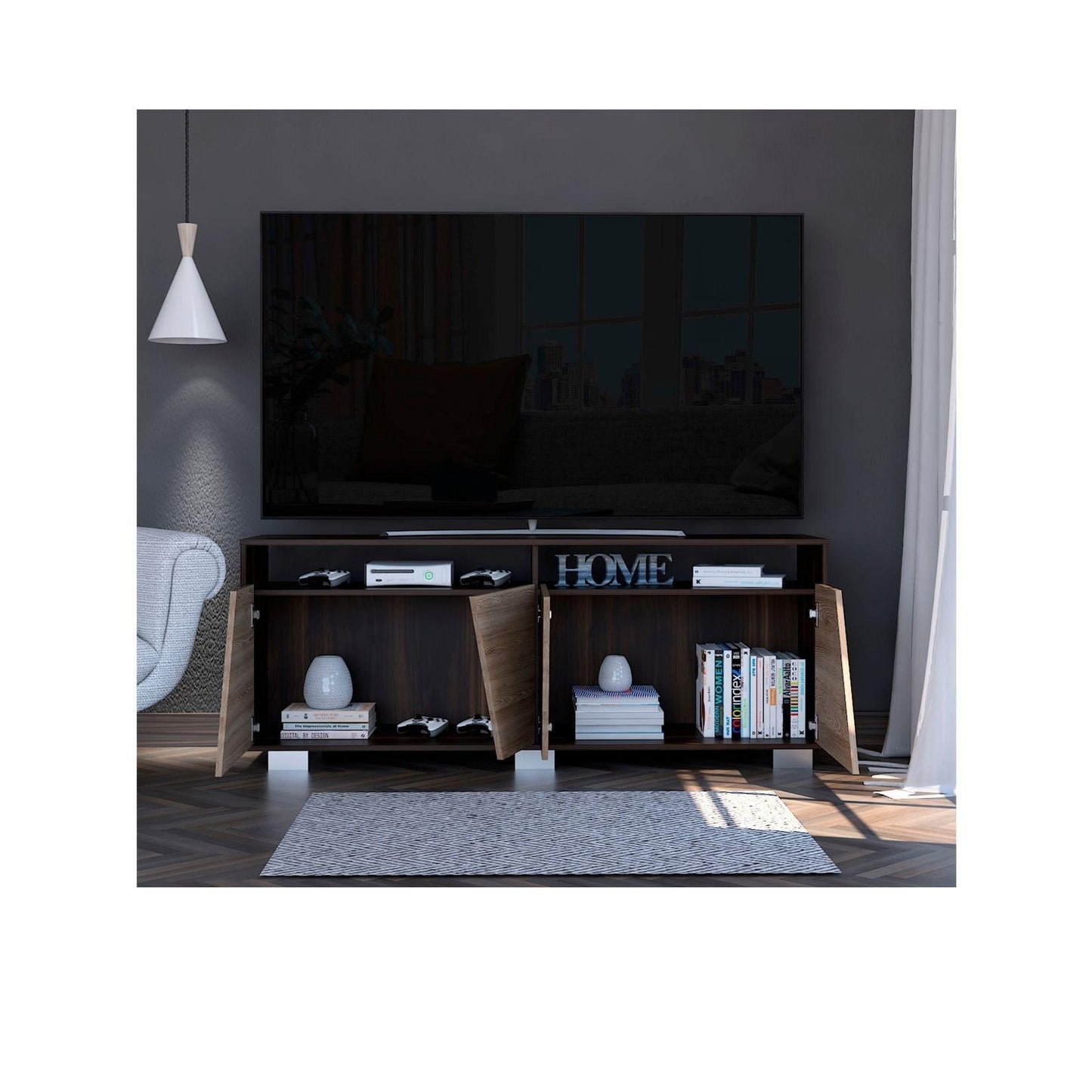 Mesa Para Tv Ceron Caoba Y Miel Para Televisor De 70 Pulgadas