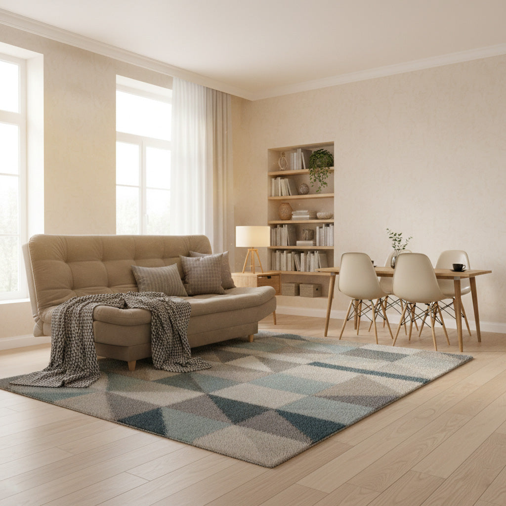 Comedor Robledo con 4 Sillas Eames Arena + Sofa Cama Zou Taupe