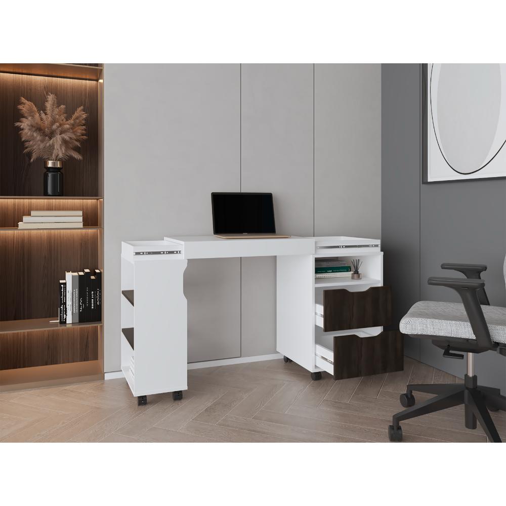 Escritorio Extensible Marfines Blanco Y Nogal