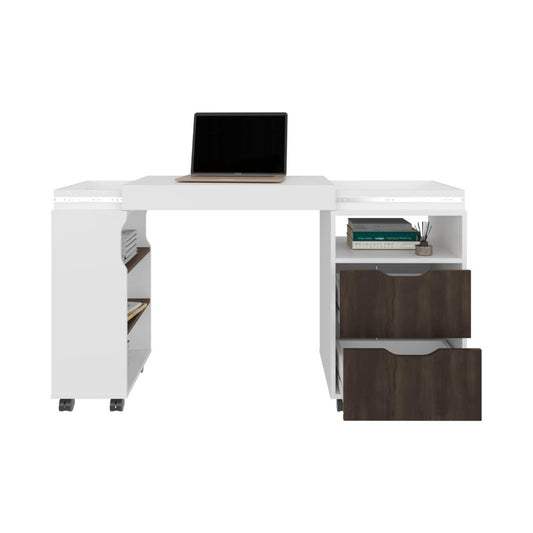 Escritorio Extensible Marfines Blanco Y Nogal