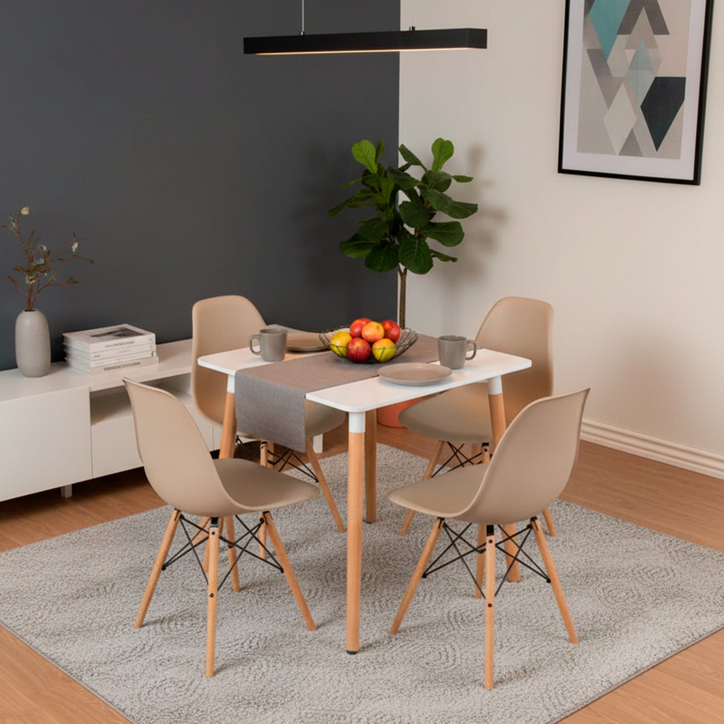 Juego de Comedor White cuadrada con 4 Sillas Eames beige
