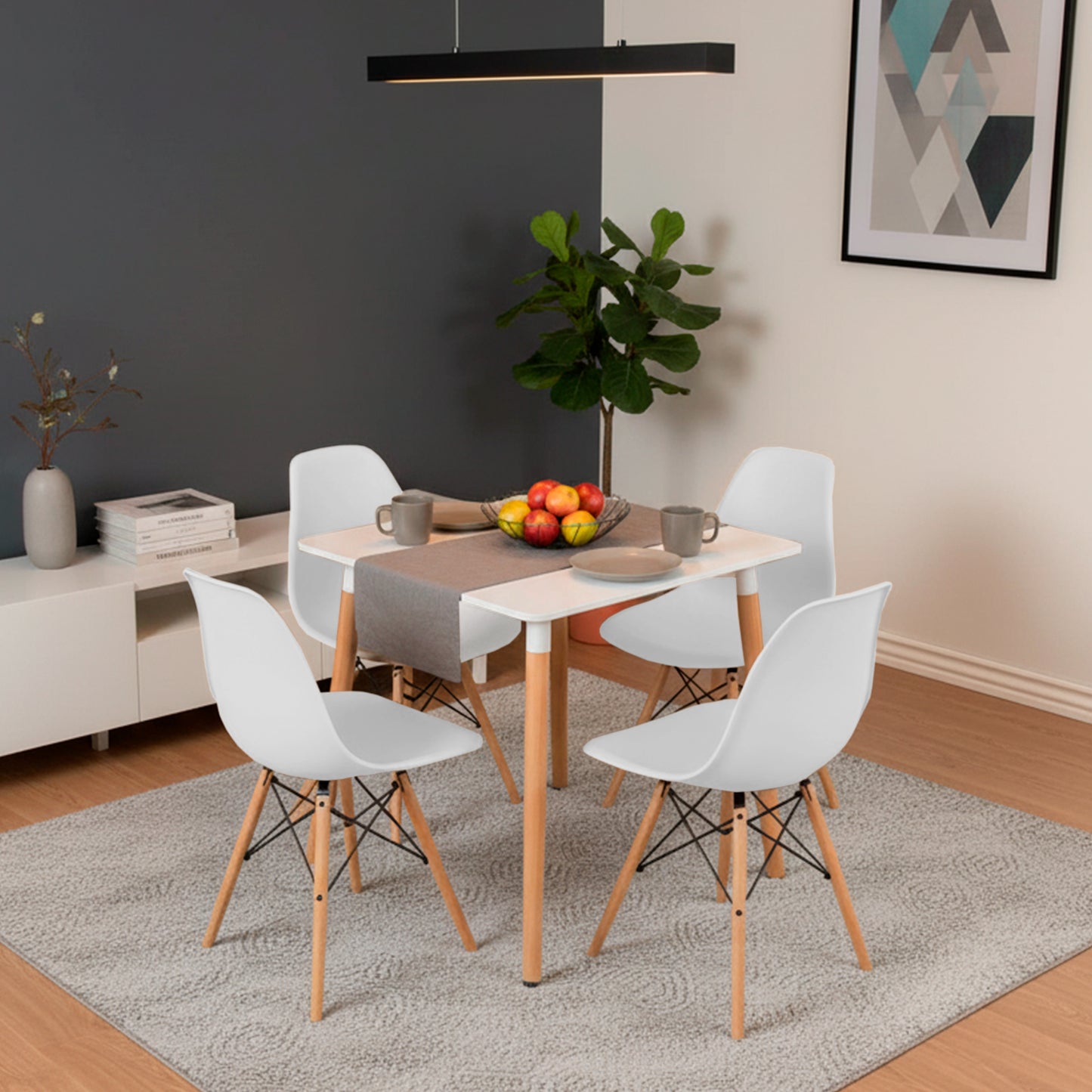 Juego de Comedor White cuadrada con 4 Sillas Eames blancas
