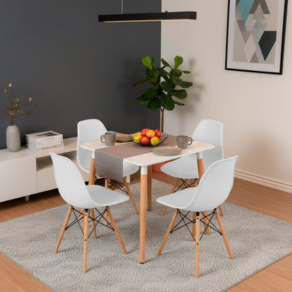 Juego de Comedor White cuadrada con 4 Sillas Eames blancas