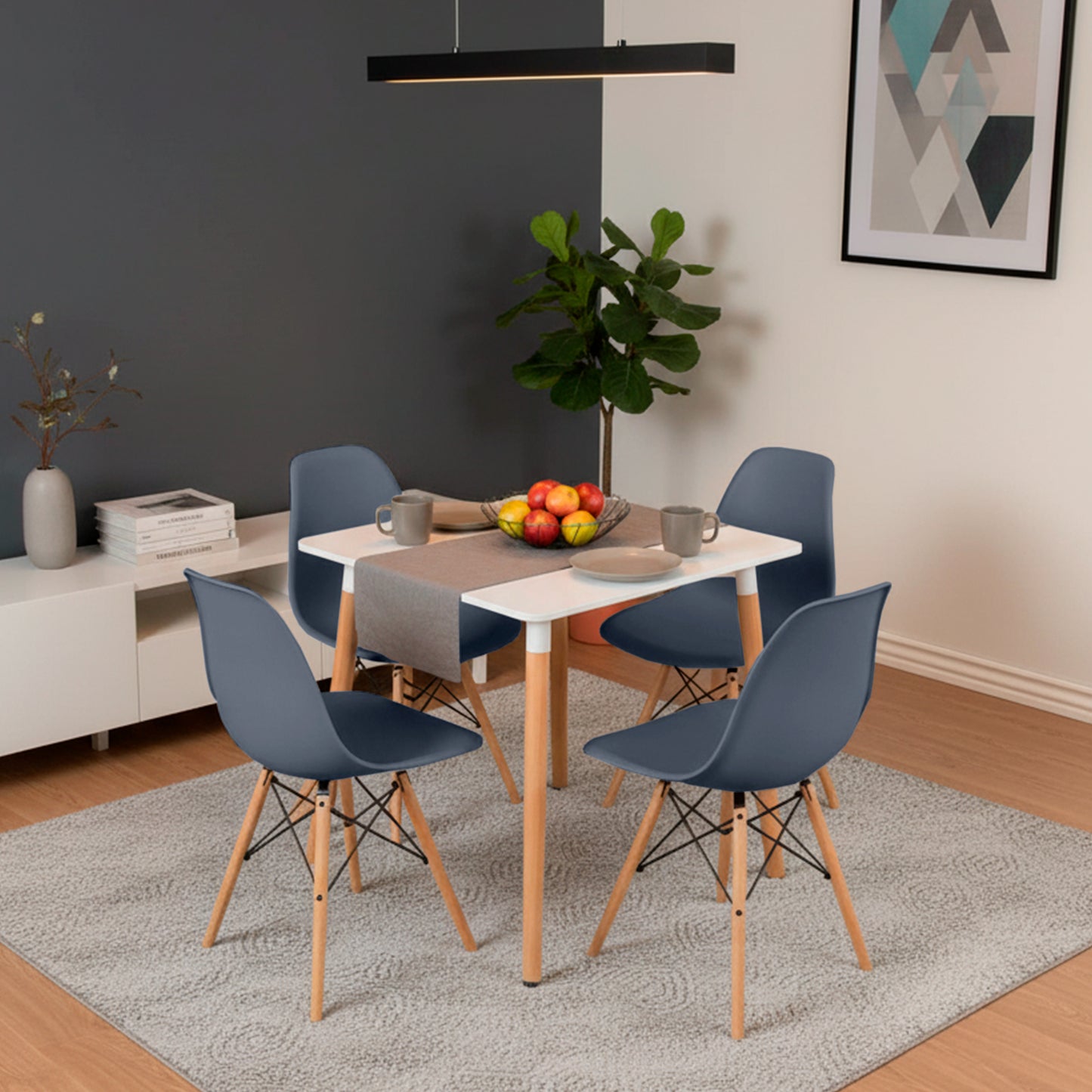 Juego de Comedor White cuadrada con 4 Sillas Eames gris