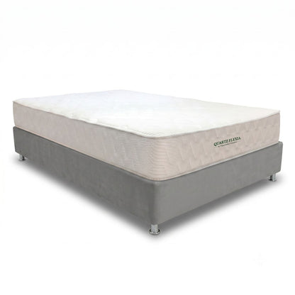 Colchón Firmeza Media Sencillo 100x190 Quartz Flexia + Base Cama Tapizada Tela Premium Gris