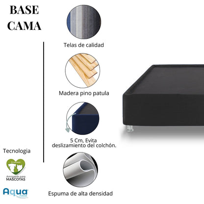 Colchón Firmeza Media Sencillo 100x190 Quartz Flexia + Base Cama Tapizada Tela Premium Gris