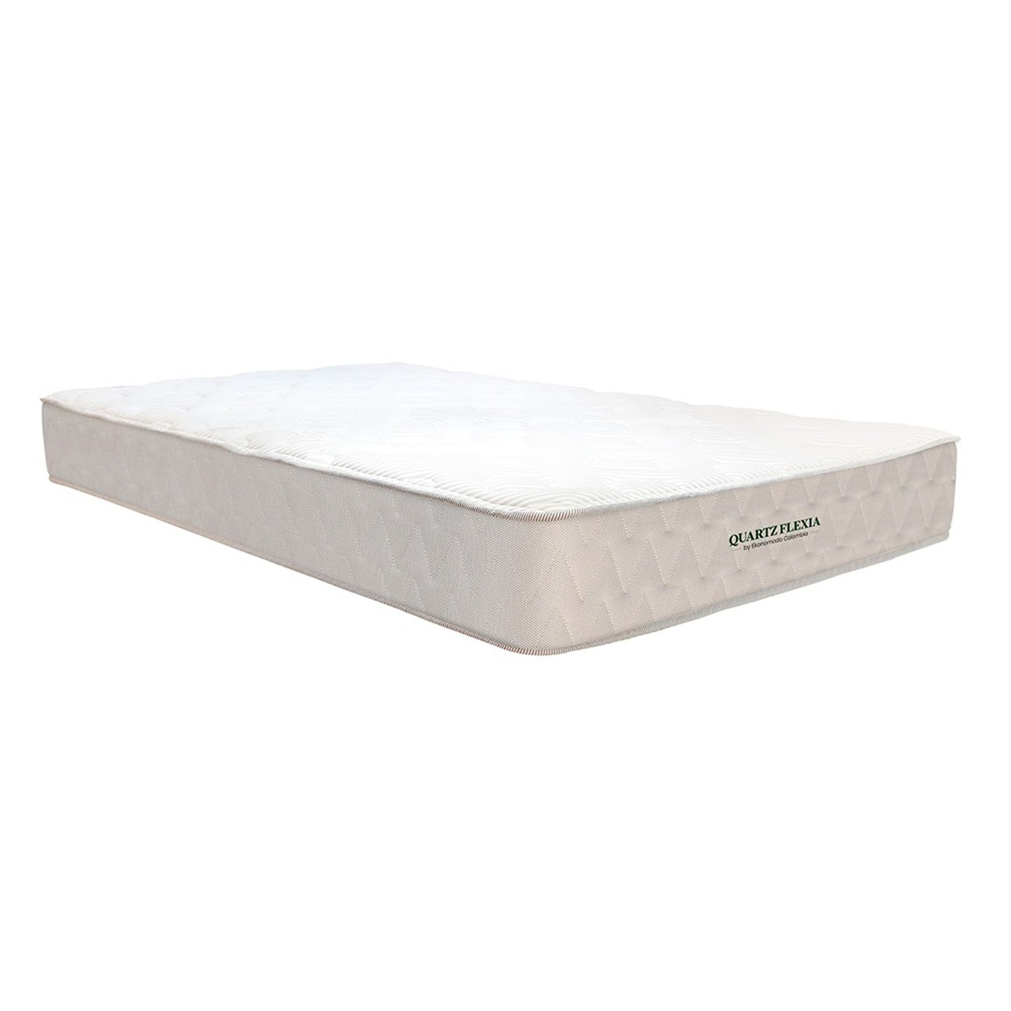 Colchón Firmeza Media Sencillo 100x190 Quartz Flexia + Base Cama Tapizada Tela Premium Gris
