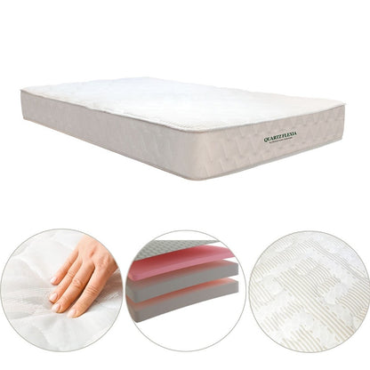 Colchón Firmeza Media Doble 140x190 Quartz Flexia + Base Cama Tapizada Tela Premium Gris