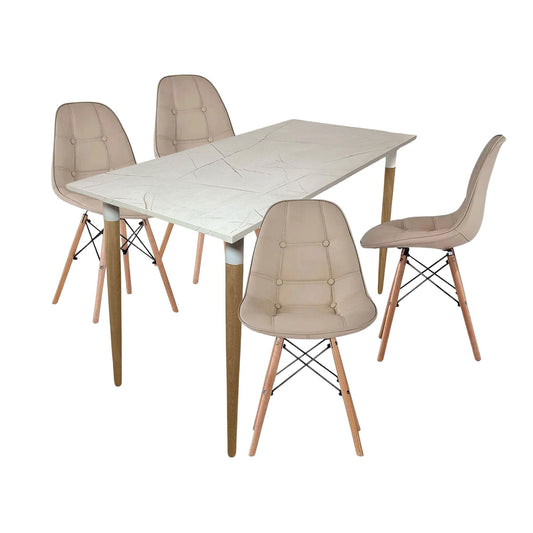 Juego de Comedor Premium Haby con 4 Sillas Eames Botones Camel