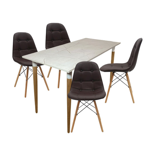 Juego de Comedor Premium Haby con 4 Sillas Eames botones café