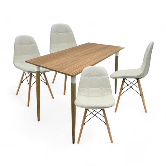 Juego de Comedor Premium Kano con 4 Sillas Eames botones blanca