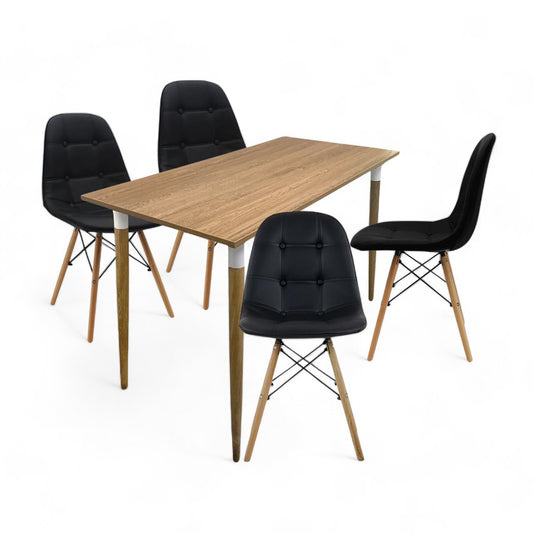 Juego de Comedor Premium Kano con 4 Sillas Eames botones negro