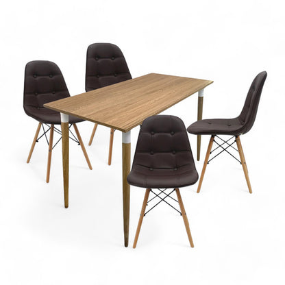Juego de Comedor Premium Kano con 4 Sillas Eames botones café