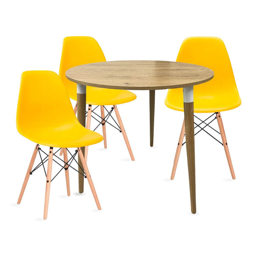 Juego de Comedor redondo lizz con 3 Sillas Eames amarillas