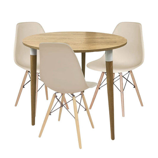 Juego de Comedor redondo lizz con 3 Sillas Eames beige