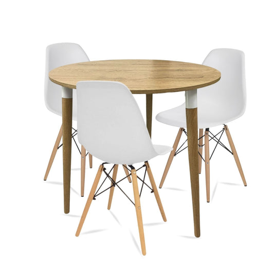 Juego de Comedor redondo lizz con 3 Sillas Eames blanca