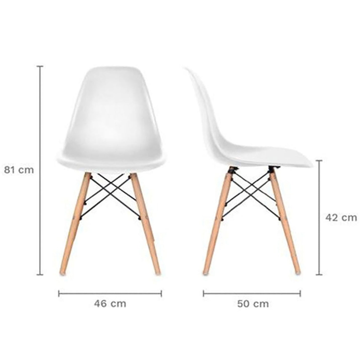 Juego de Comedor Robledo Premium habano con 4 Sillas Eames blancas