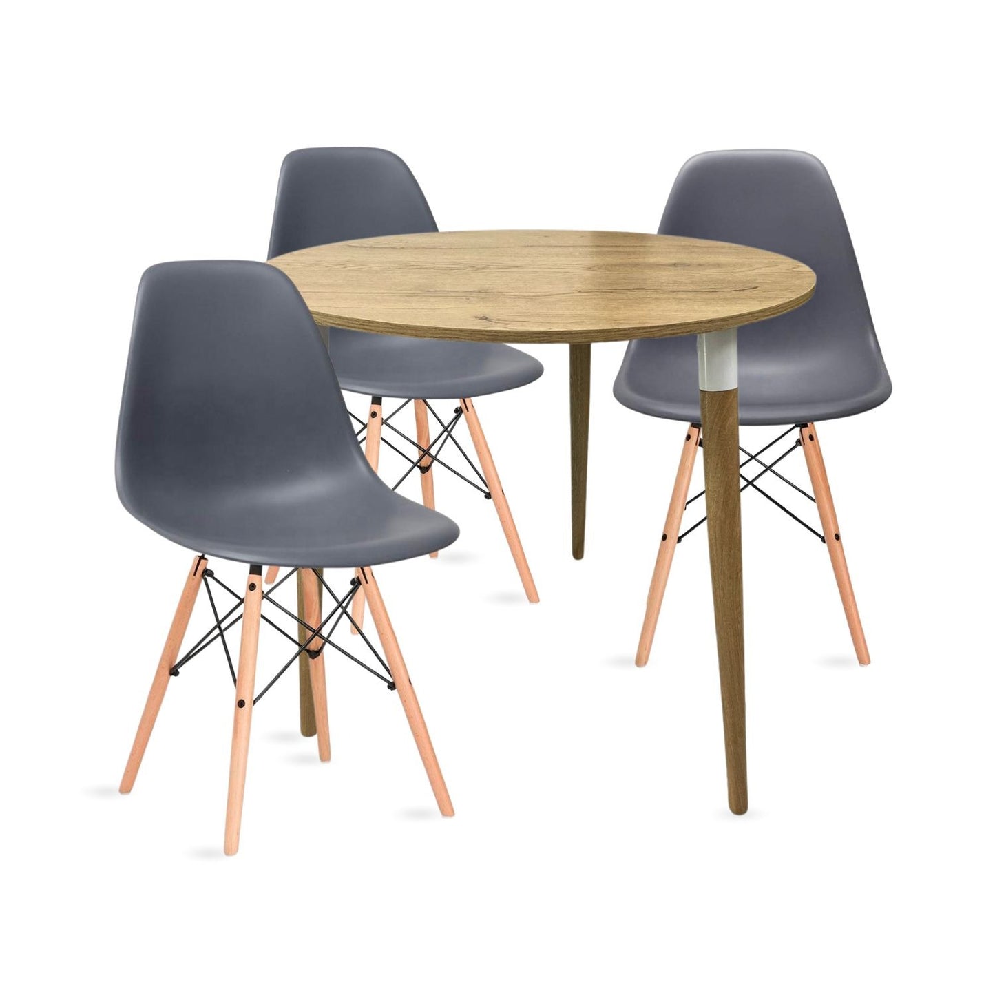 Juego de Comedor redondo lizz con 3 Sillas Eames gris