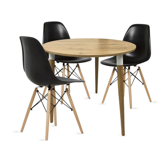Juego de Comedor redondo lizz con 3 Sillas Eames negro