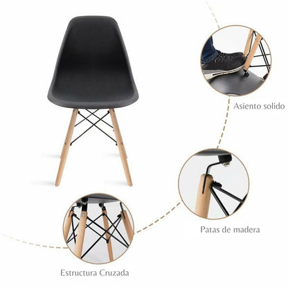 Juego de Comedor Madera Robledo con 4 Sillas Eames negra