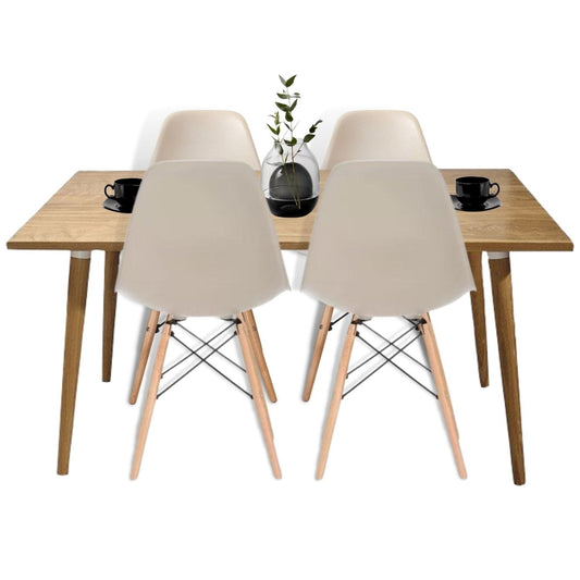 Juego de Comedor Madera Robledo con 4 Sillas Eames arena