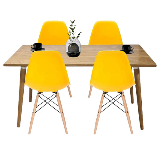 Juego de Comedor Madera Robledo con 4 Sillas Eames amarilla