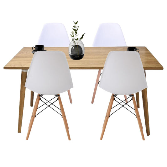 Juego de Comedor Madera Robledo con 4 Sillas Eames blanca