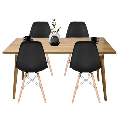 Juego de Comedor Madera Robledo con 4 Sillas Eames negra