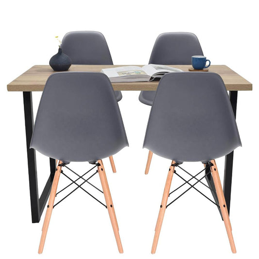 Juego de Comedor Industry con 4 Sillas Eames gris
