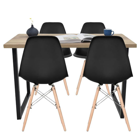 Juego de Comedor Industry con 4 Sillas Eames negro