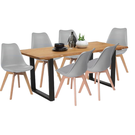 Juego de Comedor Celeno macadamia con 6 Sillas Milano gris