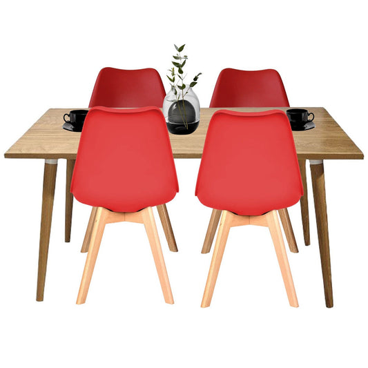 Juego de Comedor Madera Robledo con 4 Sillas Milano roja