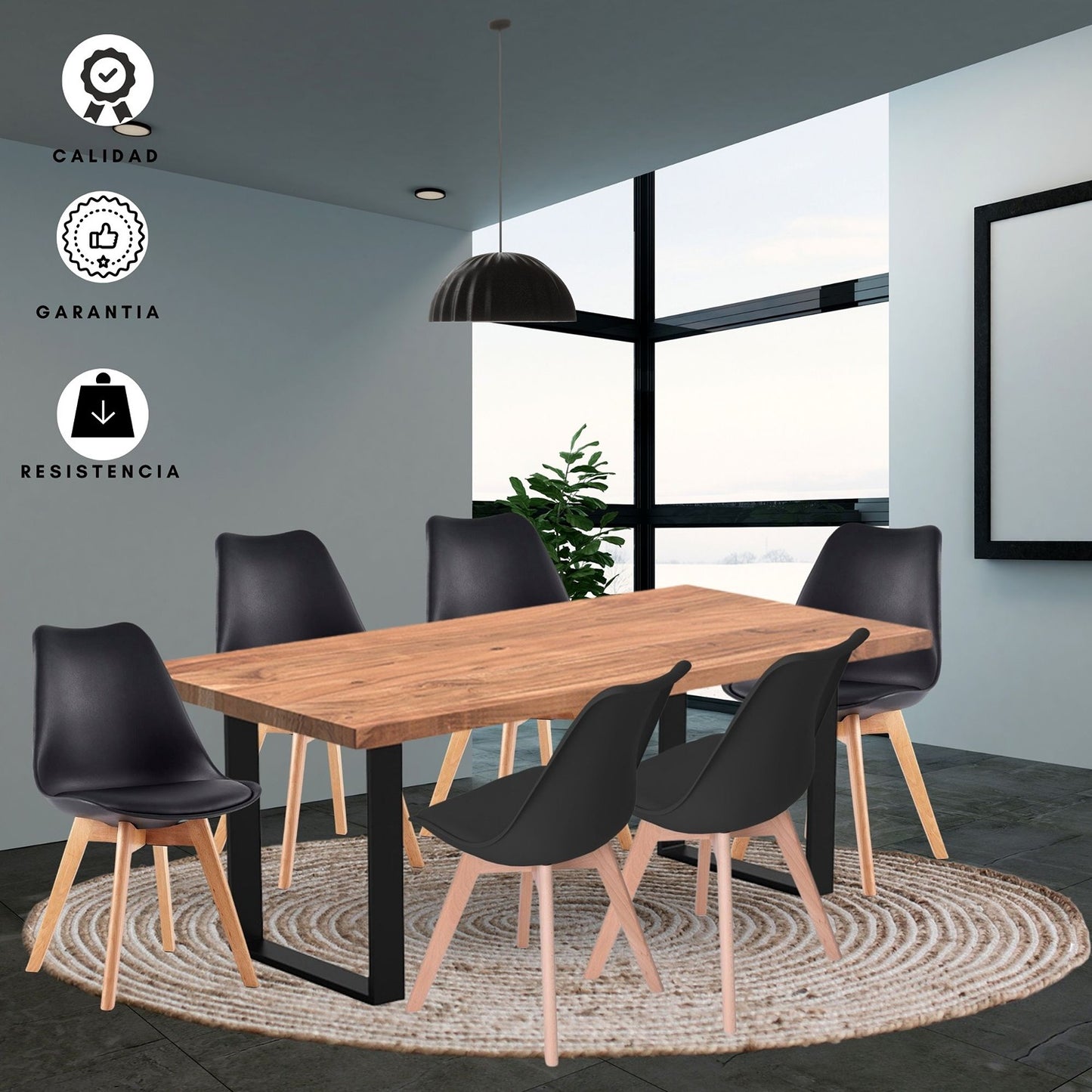 Juego de Comedor Celeno macadamia con 6 Sillas Milano negro
