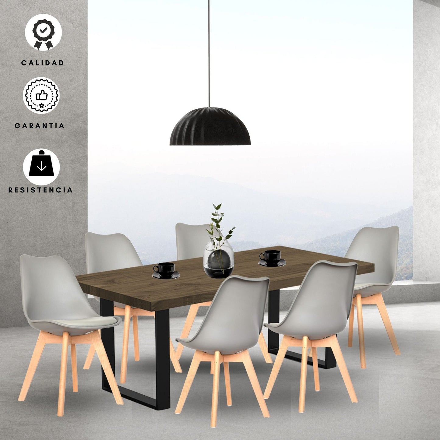 Juego de Comedor Celeno beyota con 6 Sillas Milano gris